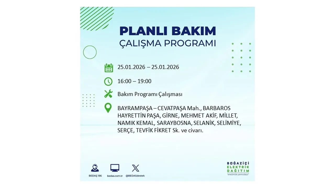 25 Ocak İstanbul elektrik kesintileri 2026: 5 ilçede planlı elektrik kesintisi uygulanacak, saatlerce enerji verilmeyecek