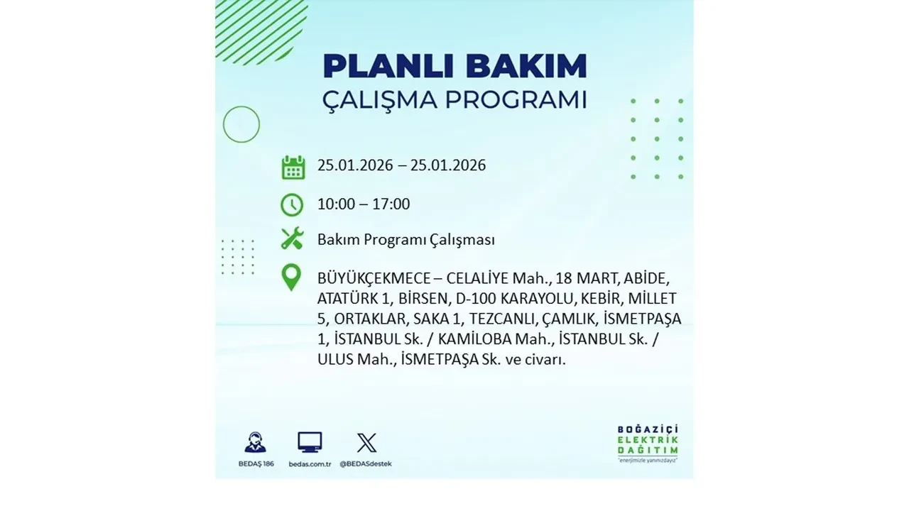 25 Ocak İstanbul elektrik kesintileri 2026: 5 ilçede planlı elektrik kesintisi uygulanacak, saatlerce enerji verilmeyecek