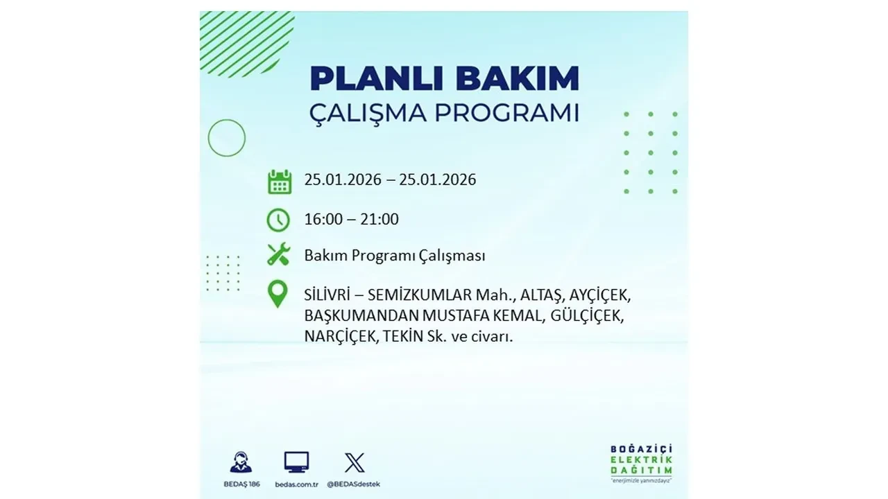 25 Ocak İstanbul elektrik kesintileri 2026: 5 ilçede planlı elektrik kesintisi uygulanacak, saatlerce enerji verilmeyecek