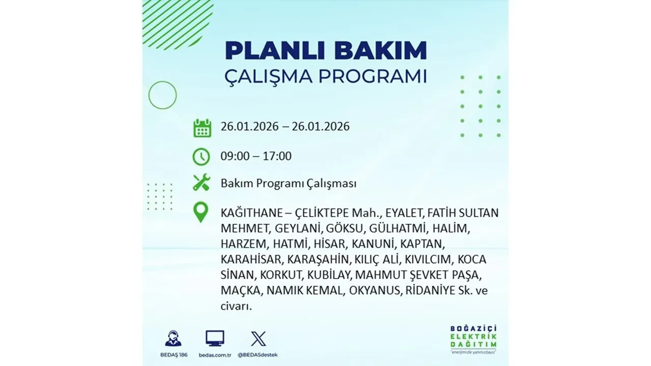 İstanbul’da planlı elektrik kesintileri başladı! Hangi ilçede elektrikler ne zaman gidecek-gelecek? İşte BEDAŞ 26 Ocak çalışma tablosu