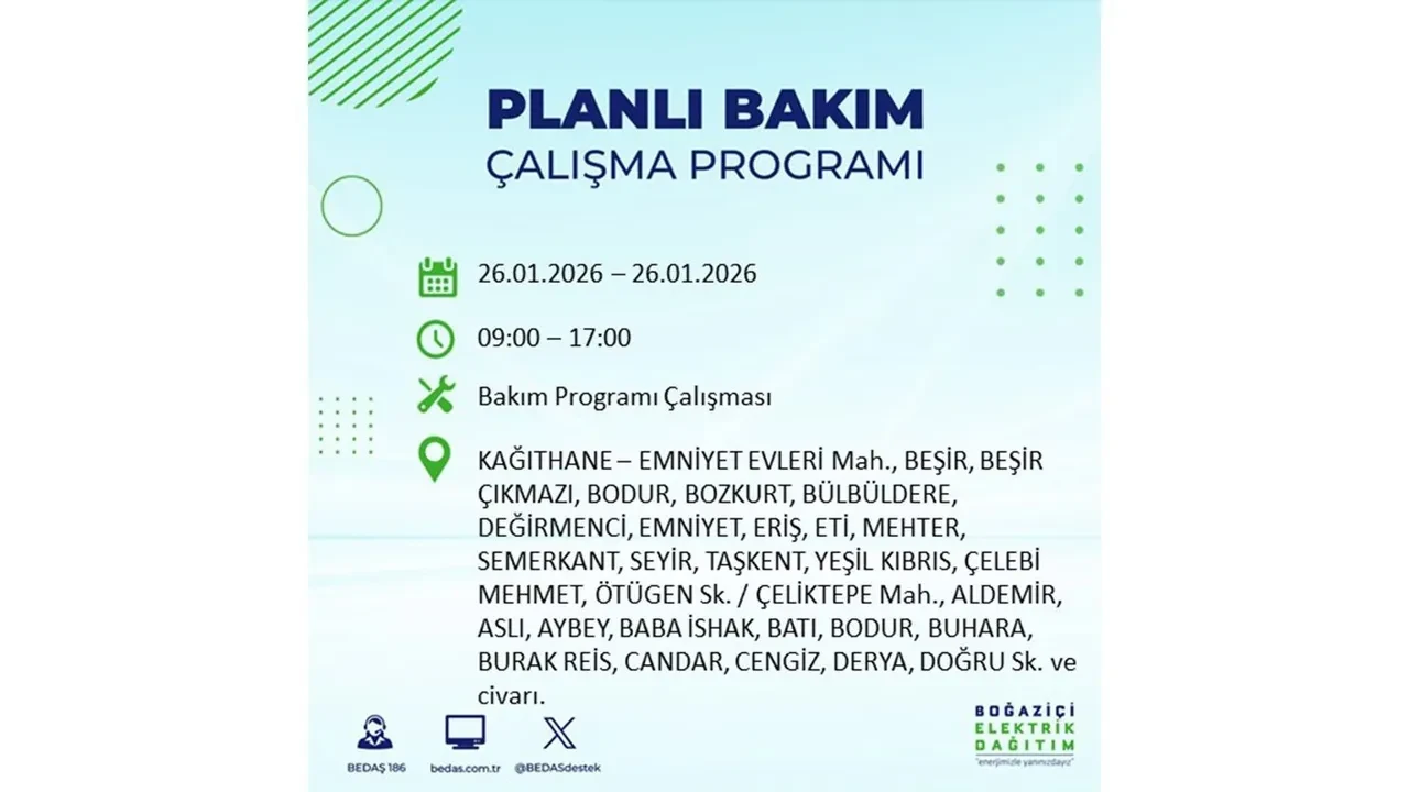 İstanbul’da planlı elektrik kesintileri başladı! Hangi ilçede elektrikler ne zaman gidecek-gelecek? İşte BEDAŞ 26 Ocak çalışma tablosu