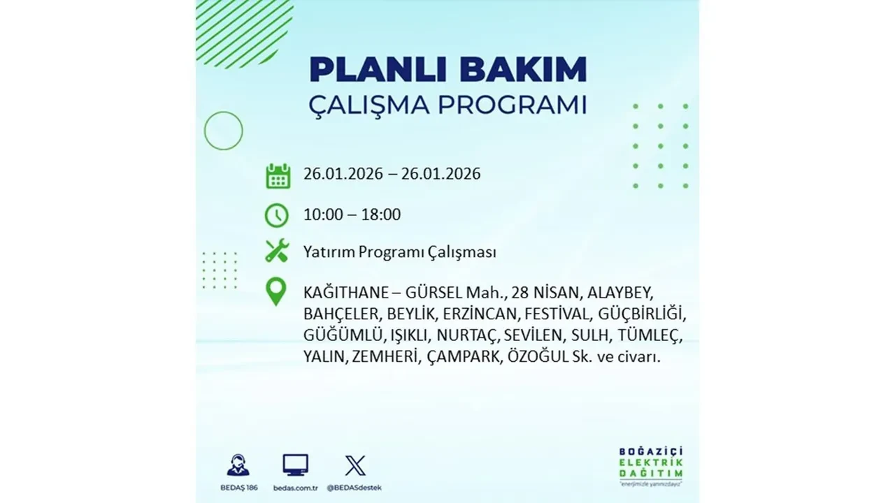 İstanbul’da planlı elektrik kesintileri başladı! Hangi ilçede elektrikler ne zaman gidecek-gelecek? İşte BEDAŞ 26 Ocak çalışma tablosu