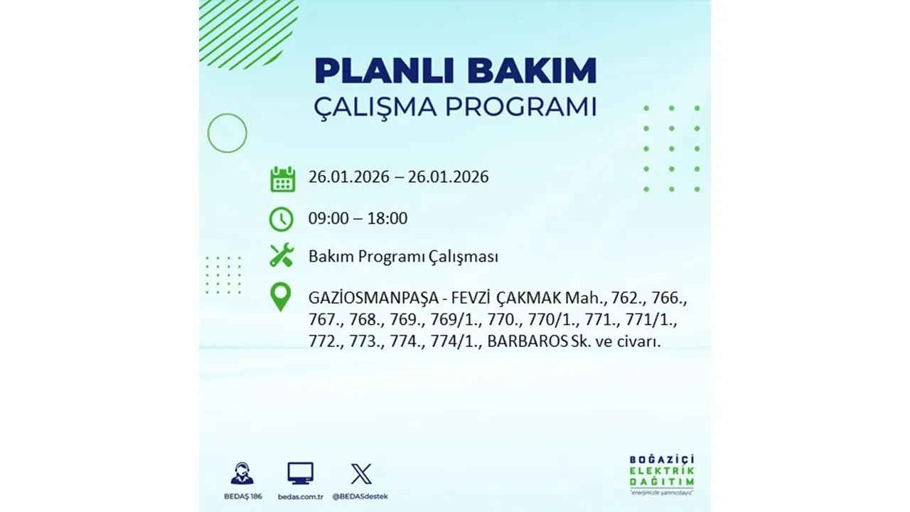 İstanbul’da planlı elektrik kesintileri başladı! Hangi ilçede elektrikler ne zaman gidecek-gelecek? İşte BEDAŞ 26 Ocak çalışma tablosu