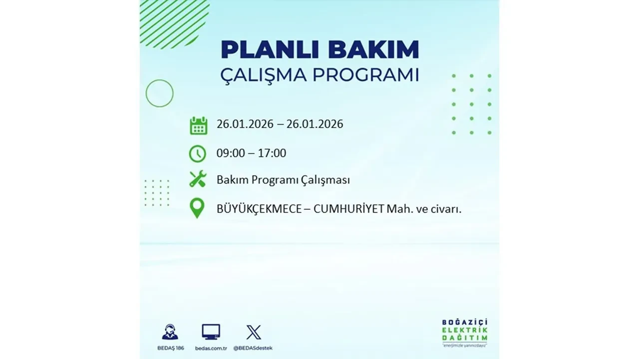 İstanbul’da planlı elektrik kesintileri başladı! Hangi ilçede elektrikler ne zaman gidecek-gelecek? İşte BEDAŞ 26 Ocak çalışma tablosu