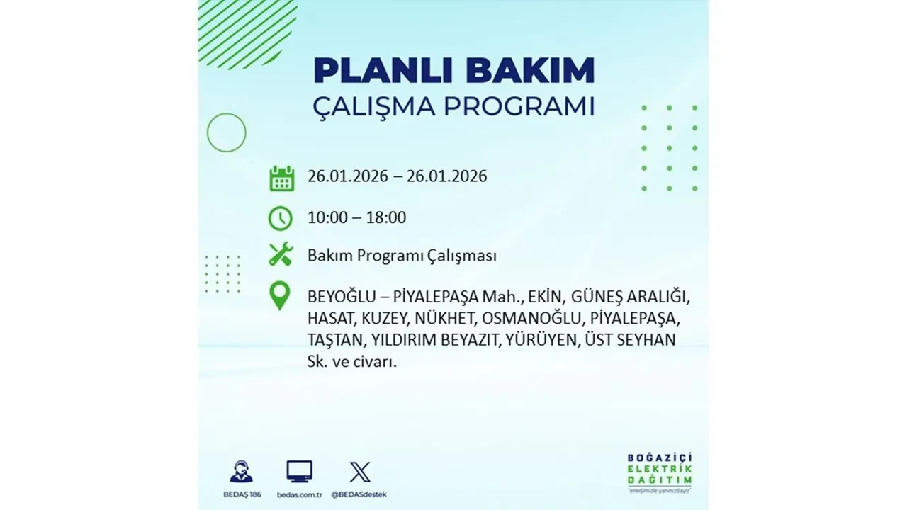 İstanbul’da planlı elektrik kesintileri başladı! Hangi ilçede elektrikler ne zaman gidecek-gelecek? İşte BEDAŞ 26 Ocak çalışma tablosu