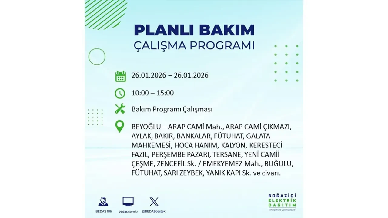 İstanbul’da planlı elektrik kesintileri başladı! Hangi ilçede elektrikler ne zaman gidecek-gelecek? İşte BEDAŞ 26 Ocak çalışma tablosu