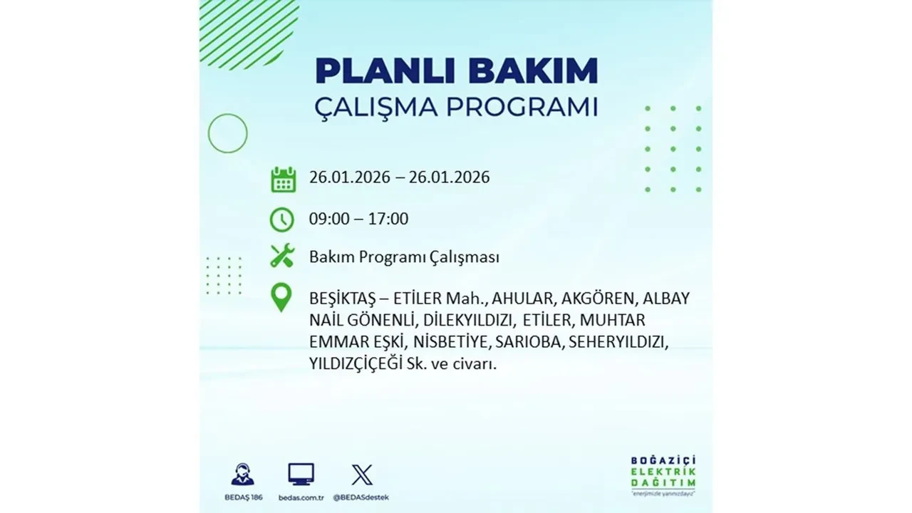 İstanbul’da planlı elektrik kesintileri başladı! Hangi ilçede elektrikler ne zaman gidecek-gelecek? İşte BEDAŞ 26 Ocak çalışma tablosu