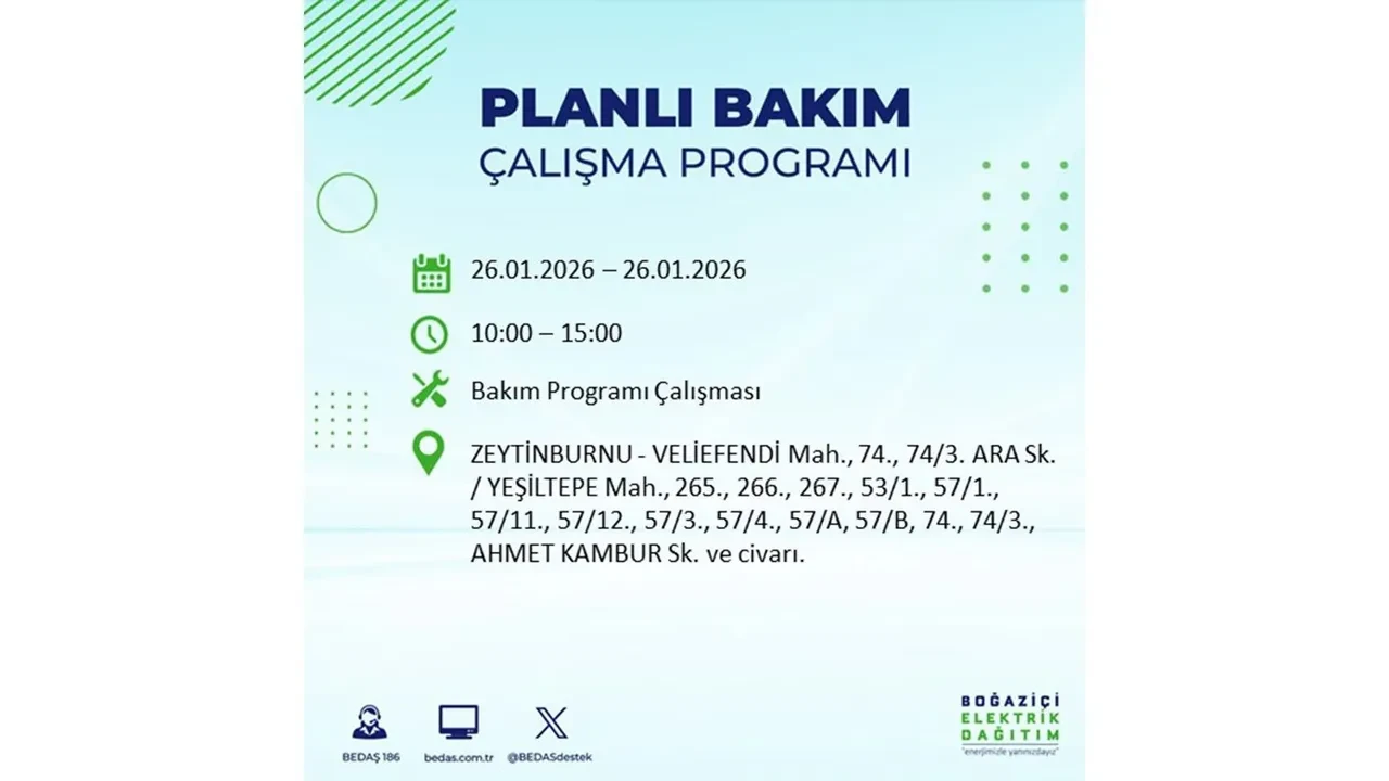 İstanbul’da planlı elektrik kesintileri başladı! Hangi ilçede elektrikler ne zaman gidecek-gelecek? İşte BEDAŞ 26 Ocak çalışma tablosu