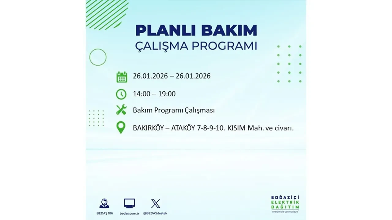 İstanbul’da planlı elektrik kesintileri başladı! Hangi ilçede elektrikler ne zaman gidecek-gelecek? İşte BEDAŞ 26 Ocak çalışma tablosu