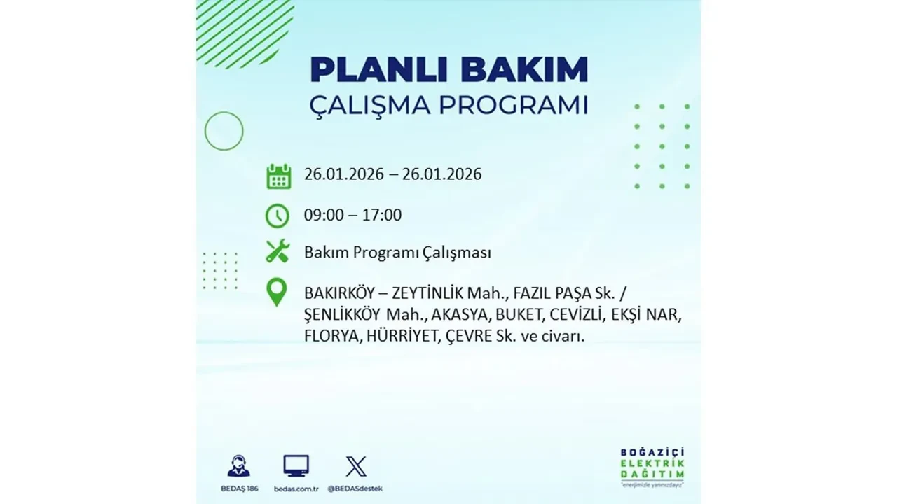 İstanbul’da planlı elektrik kesintileri başladı! Hangi ilçede elektrikler ne zaman gidecek-gelecek? İşte BEDAŞ 26 Ocak çalışma tablosu