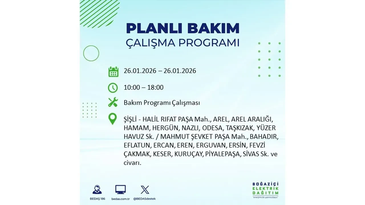 İstanbul’da planlı elektrik kesintileri başladı! Hangi ilçede elektrikler ne zaman gidecek-gelecek? İşte BEDAŞ 26 Ocak çalışma tablosu