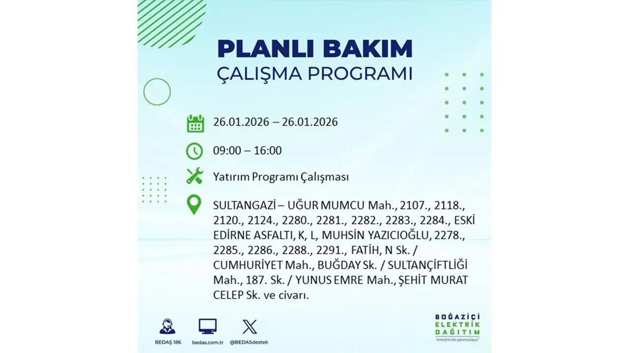 İstanbul’da planlı elektrik kesintileri başladı! Hangi ilçede elektrikler ne zaman gidecek-gelecek? İşte BEDAŞ 26 Ocak çalışma tablosu