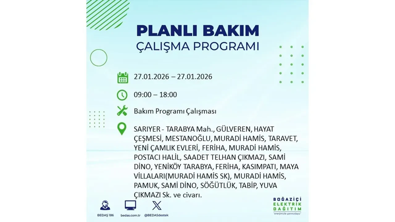 27 Ocak İstanbul elektrik kesintileri açıklaması! 24 ilçede planlı elektrik kesintisi uygulanacak, elektrikler saatlerce gelmeyecek