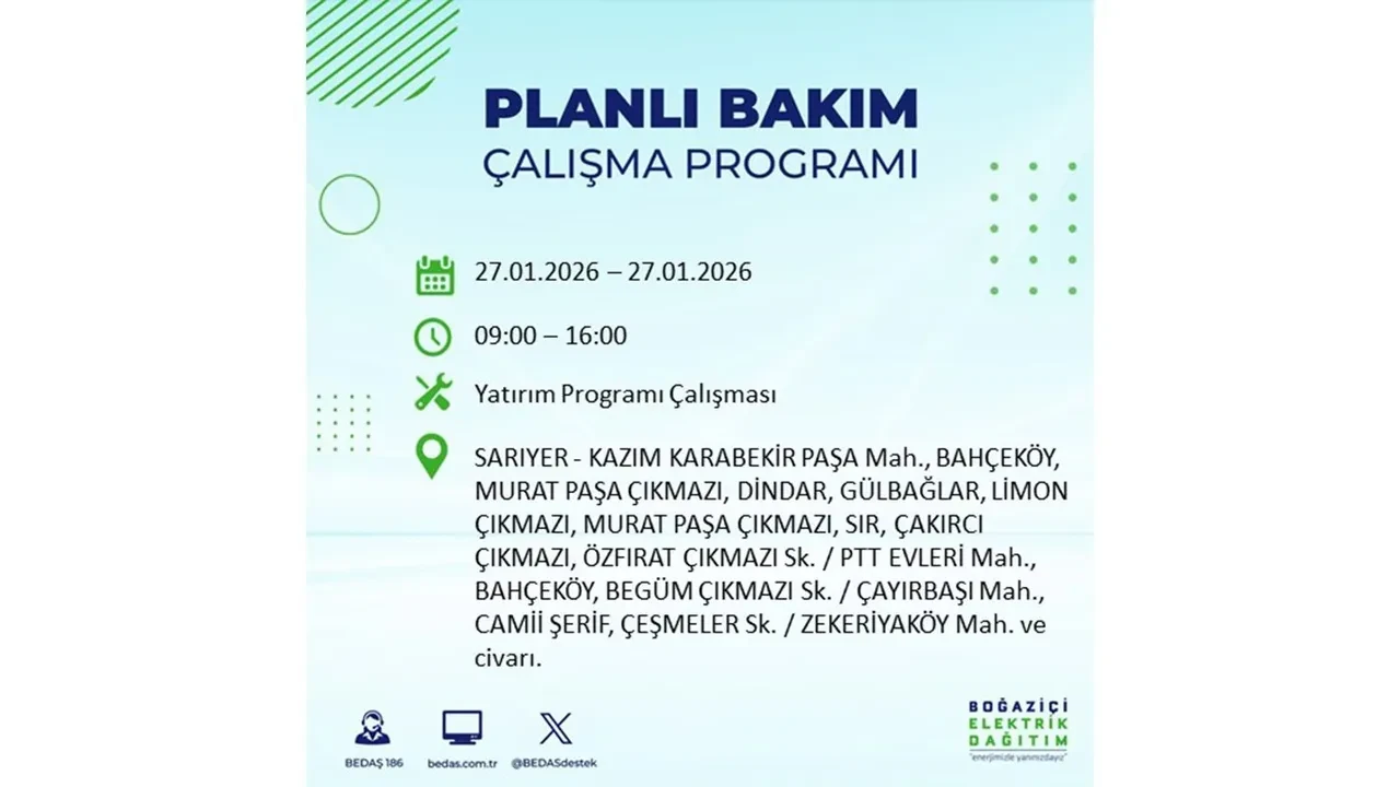 27 Ocak İstanbul elektrik kesintileri açıklaması! 24 ilçede planlı elektrik kesintisi uygulanacak, elektrikler saatlerce gelmeyecek