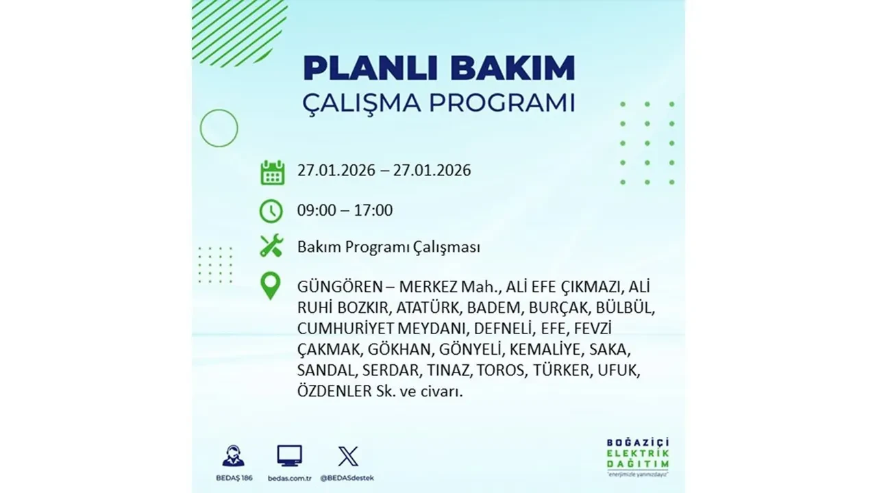 27 Ocak İstanbul elektrik kesintileri açıklaması! 24 ilçede planlı elektrik kesintisi uygulanacak, elektrikler saatlerce gelmeyecek