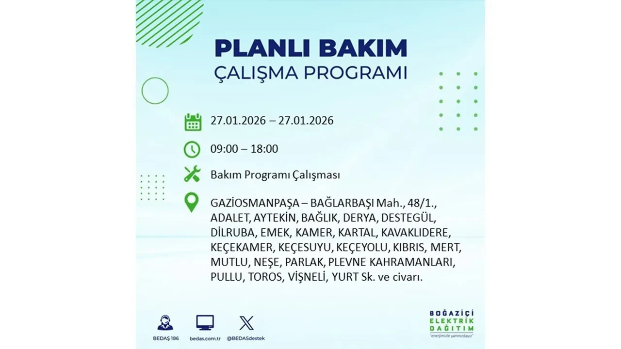 27 Ocak İstanbul elektrik kesintileri açıklaması! 24 ilçede planlı elektrik kesintisi uygulanacak, elektrikler saatlerce gelmeyecek