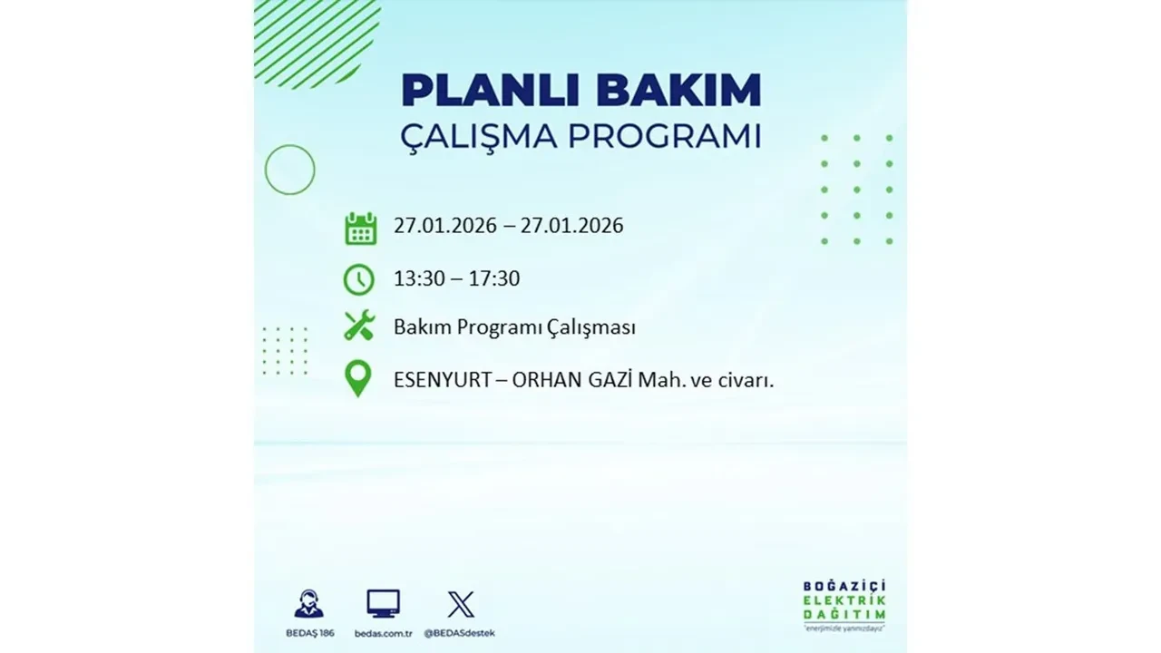 27 Ocak İstanbul elektrik kesintileri açıklaması! 24 ilçede planlı elektrik kesintisi uygulanacak, elektrikler saatlerce gelmeyecek