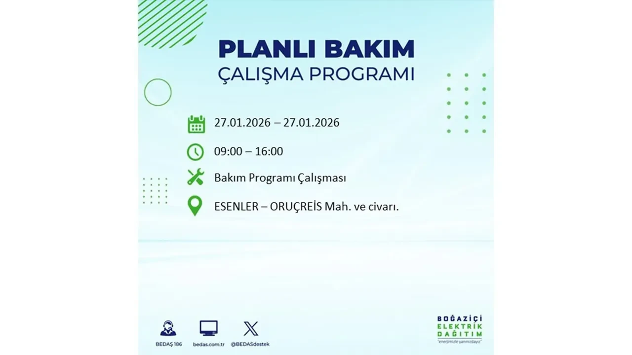 27 Ocak İstanbul elektrik kesintileri açıklaması! 24 ilçede planlı elektrik kesintisi uygulanacak, elektrikler saatlerce gelmeyecek