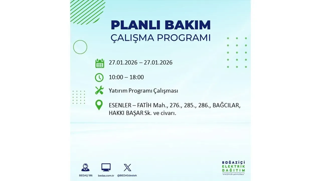 27 Ocak İstanbul elektrik kesintileri açıklaması! 24 ilçede planlı elektrik kesintisi uygulanacak, elektrikler saatlerce gelmeyecek