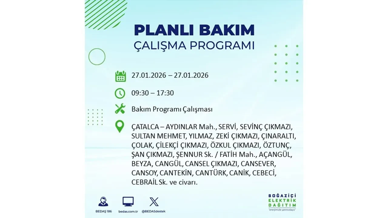 27 Ocak İstanbul elektrik kesintileri açıklaması! 24 ilçede planlı elektrik kesintisi uygulanacak, elektrikler saatlerce gelmeyecek