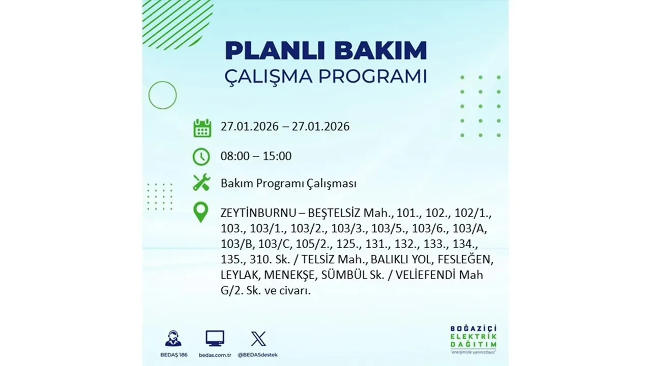 27 Ocak İstanbul elektrik kesintileri açıklaması! 24 ilçede planlı elektrik kesintisi uygulanacak, elektrikler saatlerce gelmeyecek