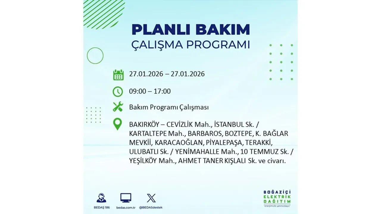 27 Ocak İstanbul elektrik kesintileri açıklaması! 24 ilçede planlı elektrik kesintisi uygulanacak, elektrikler saatlerce gelmeyecek