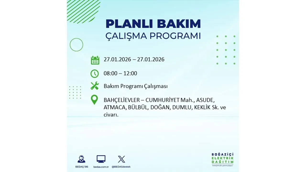 27 Ocak İstanbul elektrik kesintileri açıklaması! 24 ilçede planlı elektrik kesintisi uygulanacak, elektrikler saatlerce gelmeyecek