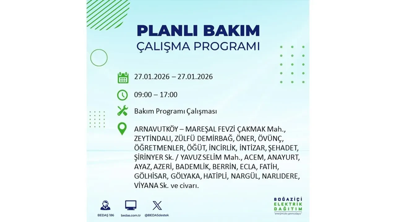 27 Ocak İstanbul elektrik kesintileri açıklaması! 24 ilçede planlı elektrik kesintisi uygulanacak, elektrikler saatlerce gelmeyecek