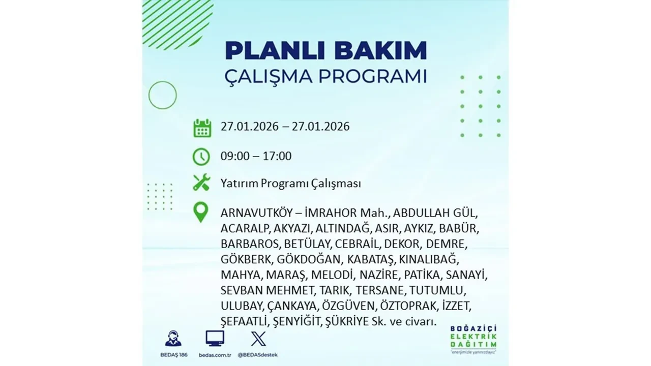 27 Ocak İstanbul elektrik kesintileri açıklaması! 24 ilçede planlı elektrik kesintisi uygulanacak, elektrikler saatlerce gelmeyecek