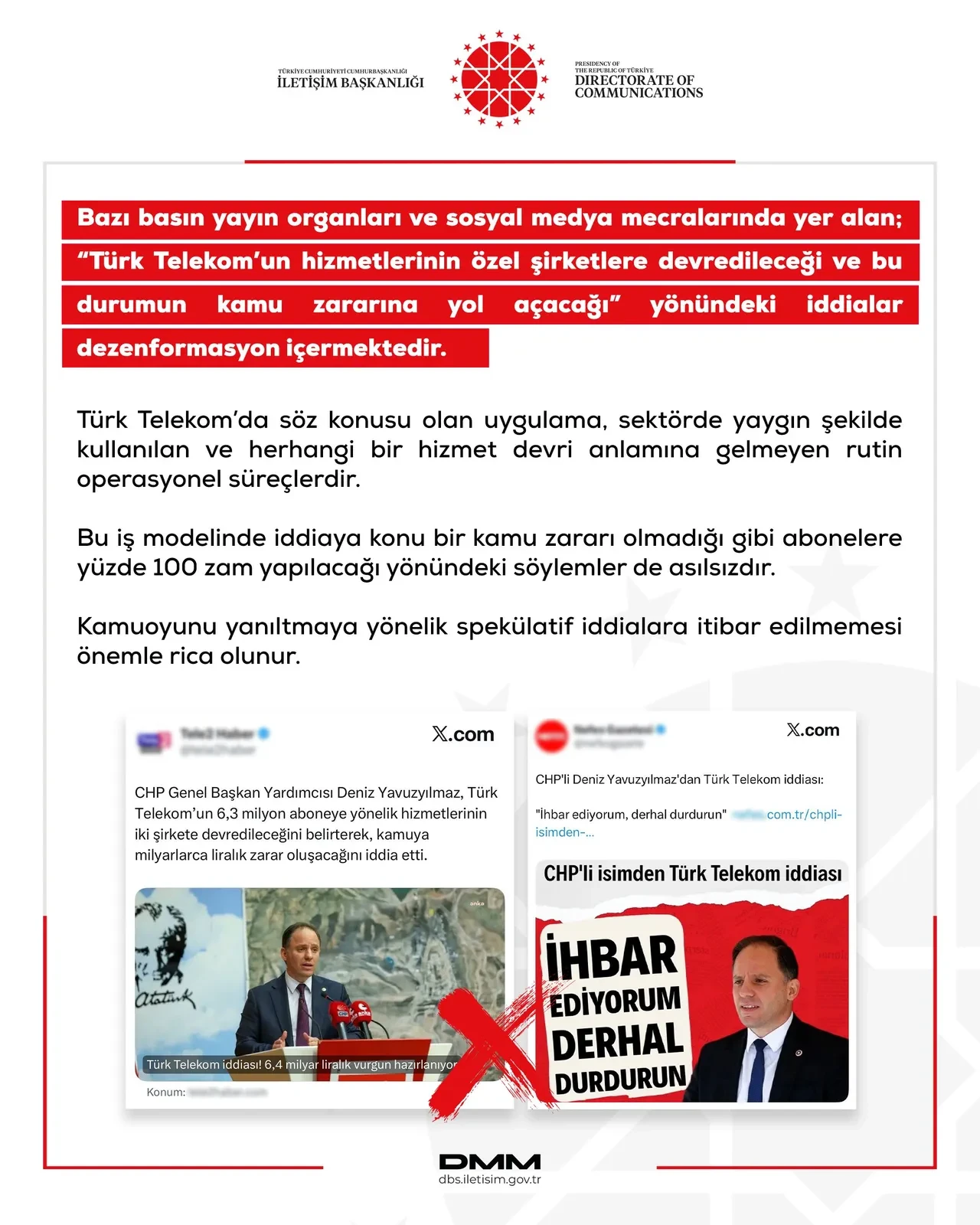 DMM, 'Türk Telekom'un hizmetlerinin özel şirketlere devredileceği' iddiasına cevap verdi