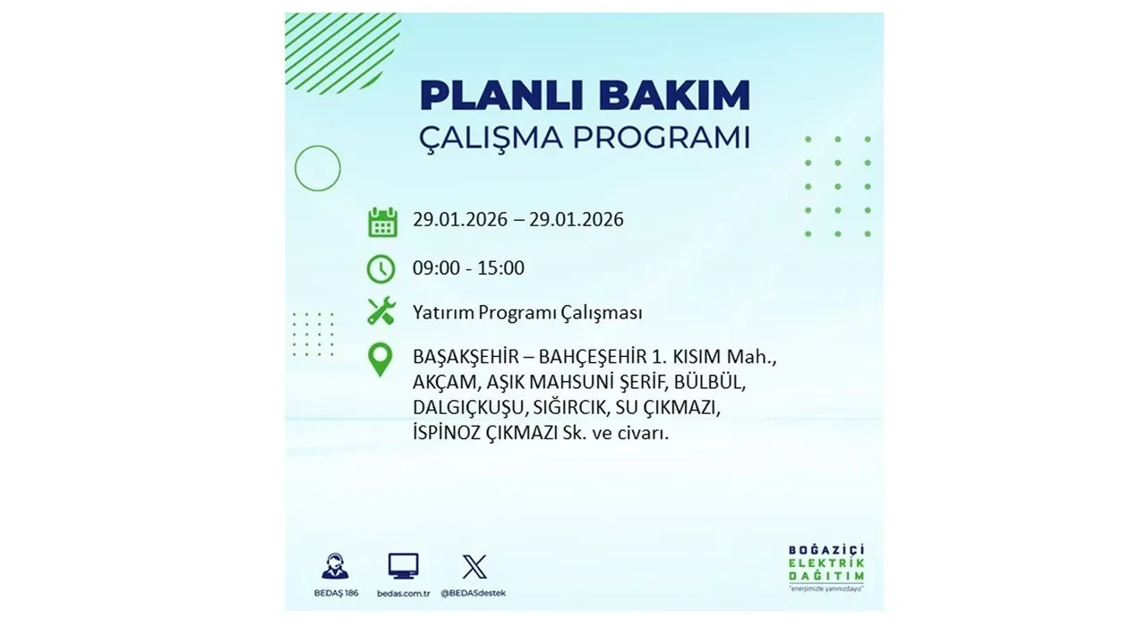 29 Ocak İstanbul elektrik kesintileri tablosu! 18 ilçede planlı elektrik kesintisi uygulanacak, saatlerce enerji verilmeyecek