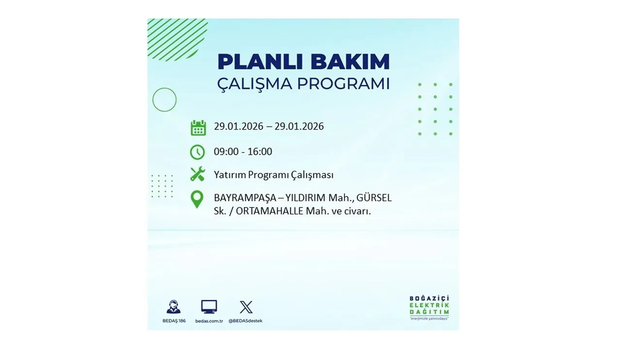 29 Ocak İstanbul elektrik kesintileri tablosu! 18 ilçede planlı elektrik kesintisi uygulanacak, saatlerce enerji verilmeyecek