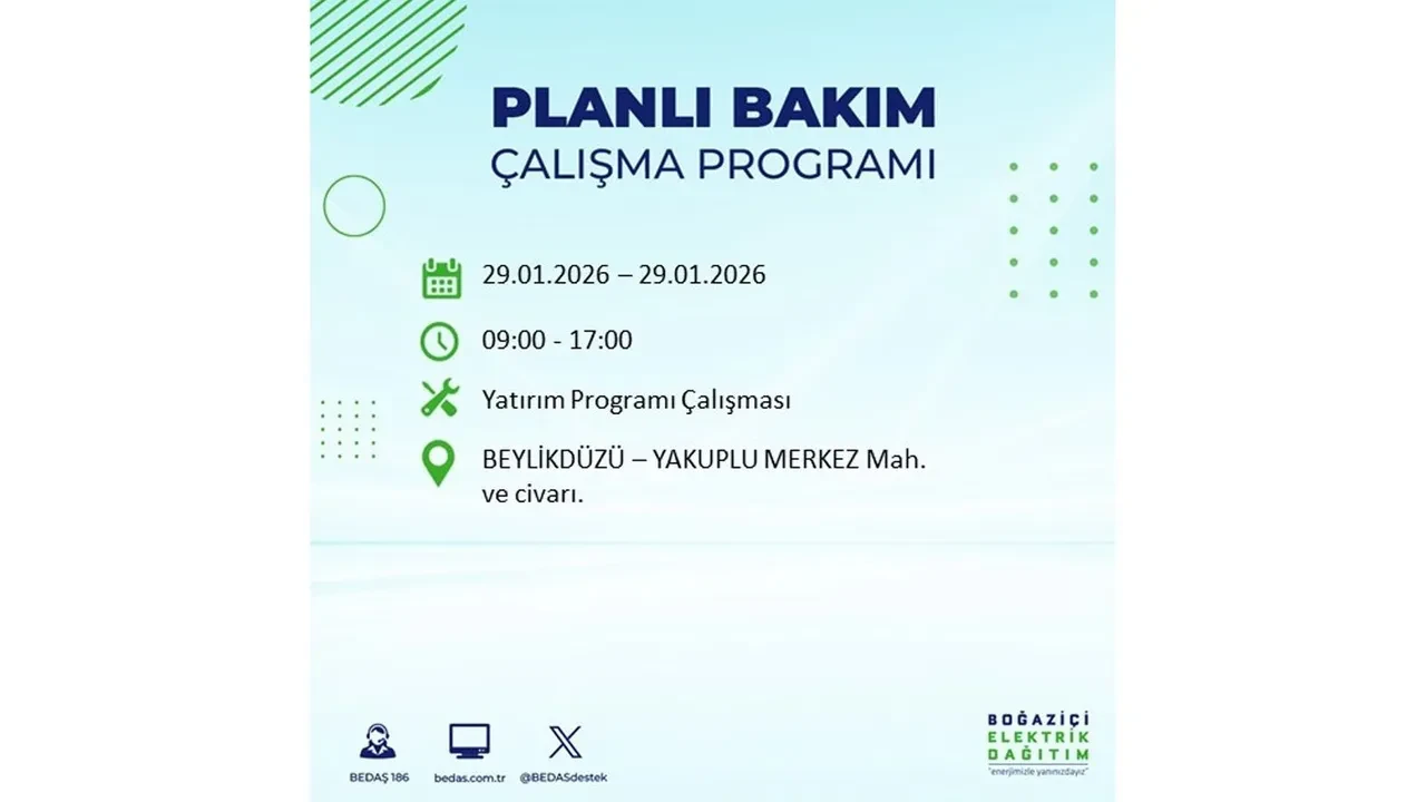 29 Ocak İstanbul elektrik kesintileri tablosu! 18 ilçede planlı elektrik kesintisi uygulanacak, saatlerce enerji verilmeyecek