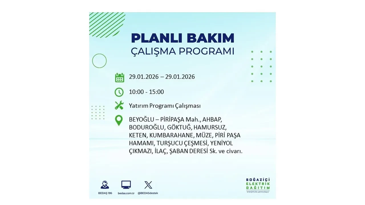29 Ocak İstanbul elektrik kesintileri tablosu! 18 ilçede planlı elektrik kesintisi uygulanacak, saatlerce enerji verilmeyecek