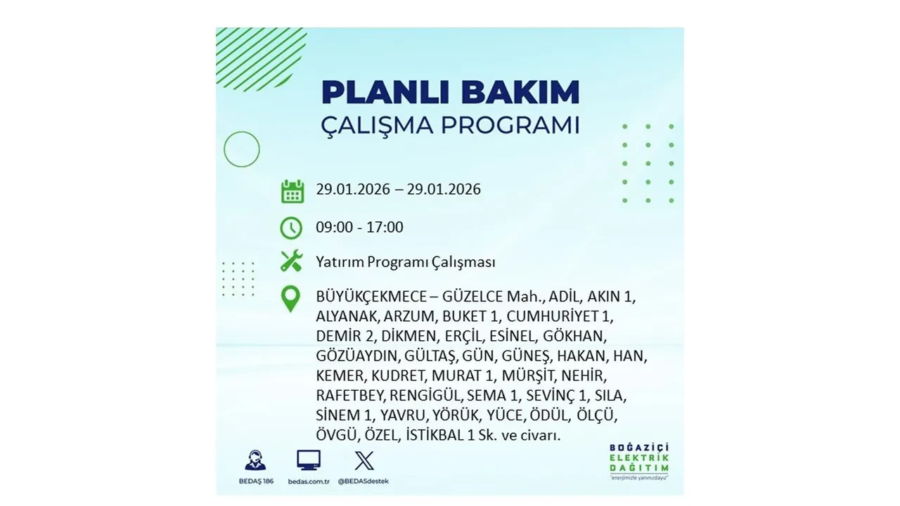 29 Ocak İstanbul elektrik kesintileri tablosu! 18 ilçede planlı elektrik kesintisi uygulanacak, saatlerce enerji verilmeyecek