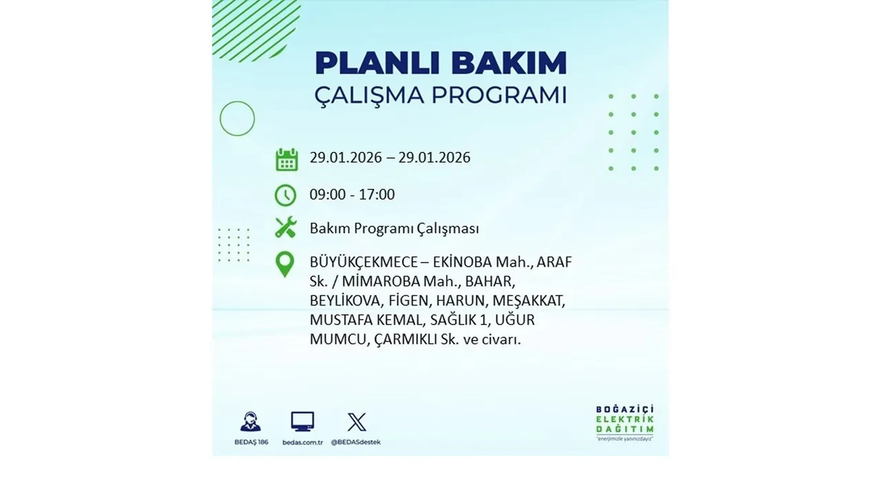 29 Ocak İstanbul elektrik kesintileri tablosu! 18 ilçede planlı elektrik kesintisi uygulanacak, saatlerce enerji verilmeyecek