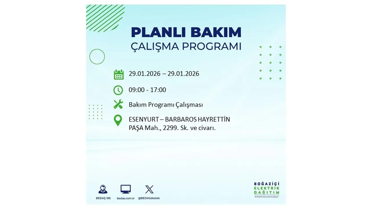 29 Ocak İstanbul elektrik kesintileri tablosu! 18 ilçede planlı elektrik kesintisi uygulanacak, saatlerce enerji verilmeyecek