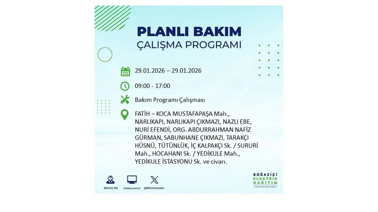 29 Ocak İstanbul elektrik kesintileri tablosu! 18 ilçede planlı elektrik kesintisi uygulanacak, saatlerce enerji verilmeyecek