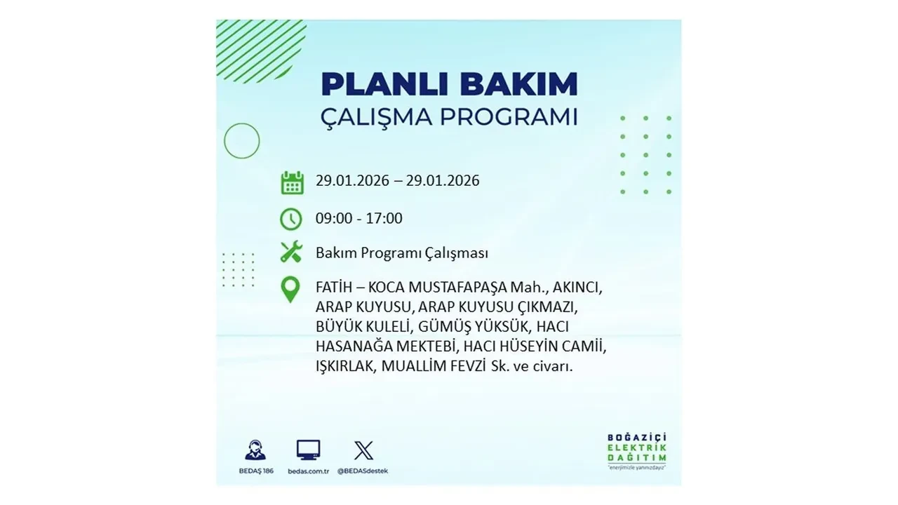 29 Ocak İstanbul elektrik kesintileri tablosu! 18 ilçede planlı elektrik kesintisi uygulanacak, saatlerce enerji verilmeyecek