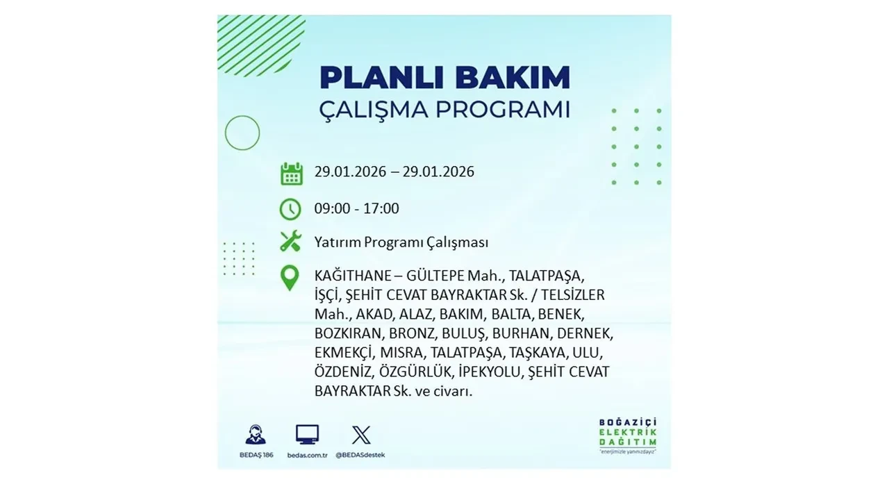 29 Ocak İstanbul elektrik kesintileri tablosu! 18 ilçede planlı elektrik kesintisi uygulanacak, saatlerce enerji verilmeyecek