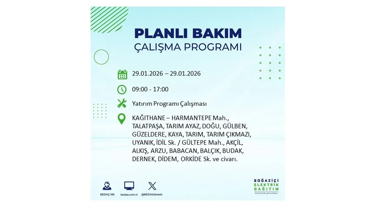29 Ocak İstanbul elektrik kesintileri tablosu! 18 ilçede planlı elektrik kesintisi uygulanacak, saatlerce enerji verilmeyecek