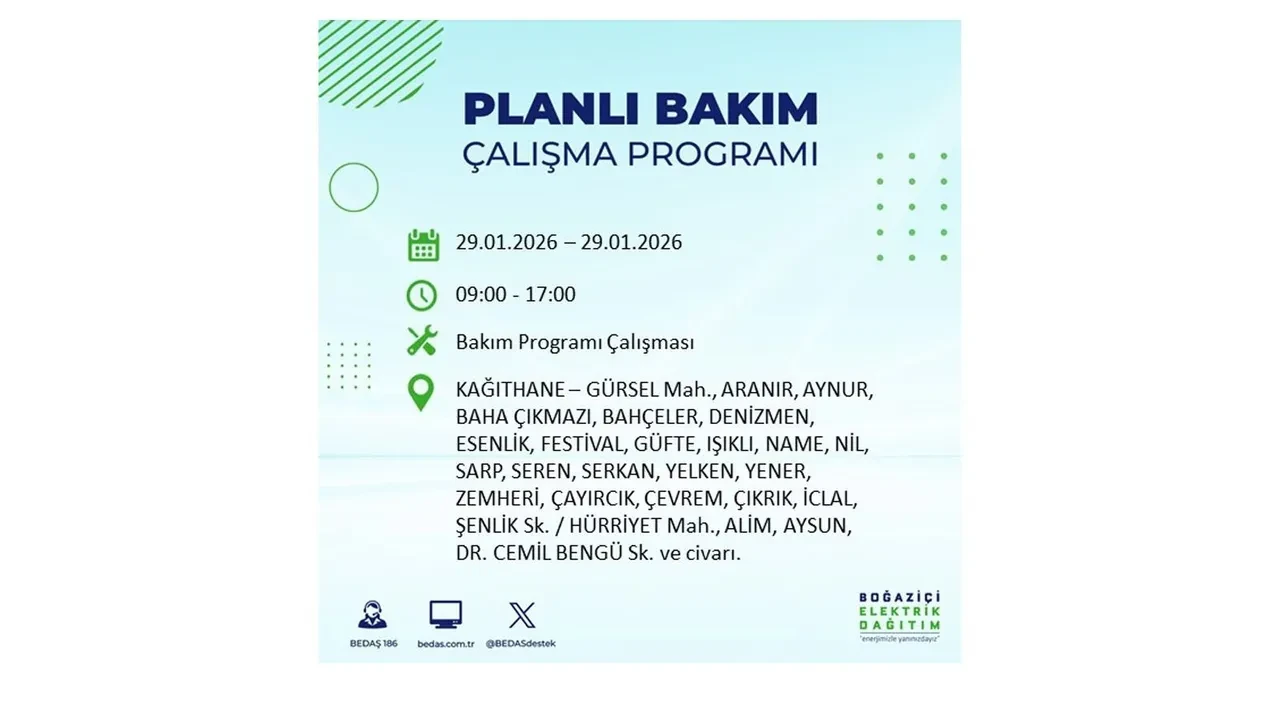 29 Ocak İstanbul elektrik kesintileri tablosu! 18 ilçede planlı elektrik kesintisi uygulanacak, saatlerce enerji verilmeyecek