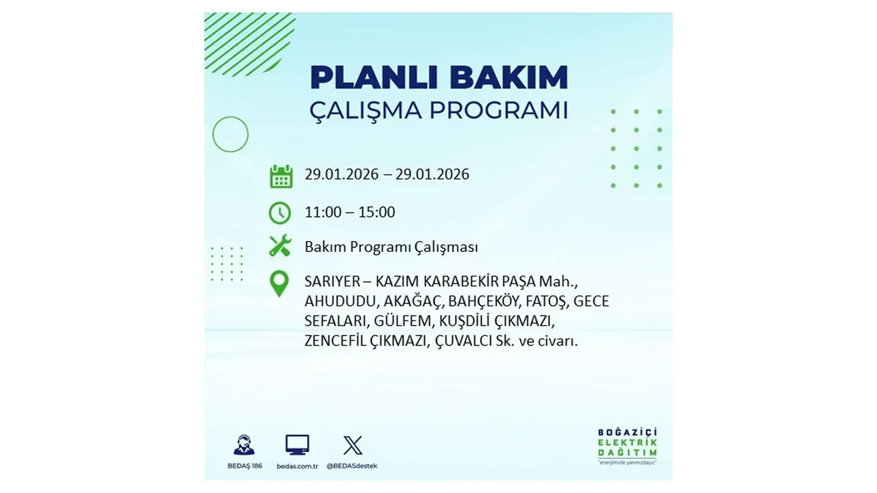 29 Ocak İstanbul elektrik kesintileri tablosu! 18 ilçede planlı elektrik kesintisi uygulanacak, saatlerce enerji verilmeyecek