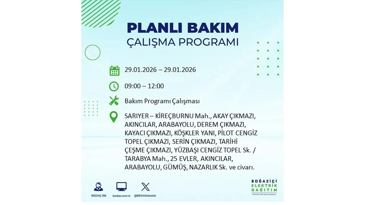 29 Ocak İstanbul elektrik kesintileri tablosu! 18 ilçede planlı elektrik kesintisi uygulanacak, saatlerce enerji verilmeyecek