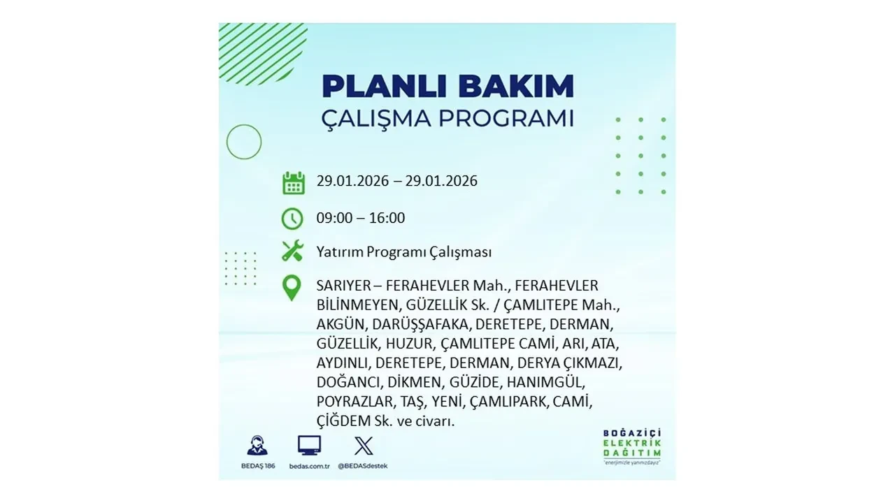 29 Ocak İstanbul elektrik kesintileri tablosu! 18 ilçede planlı elektrik kesintisi uygulanacak, saatlerce enerji verilmeyecek