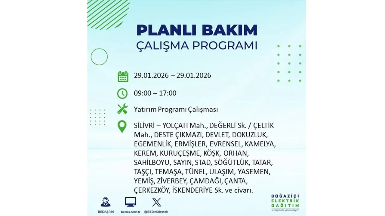 29 Ocak İstanbul elektrik kesintileri tablosu! 18 ilçede planlı elektrik kesintisi uygulanacak, saatlerce enerji verilmeyecek