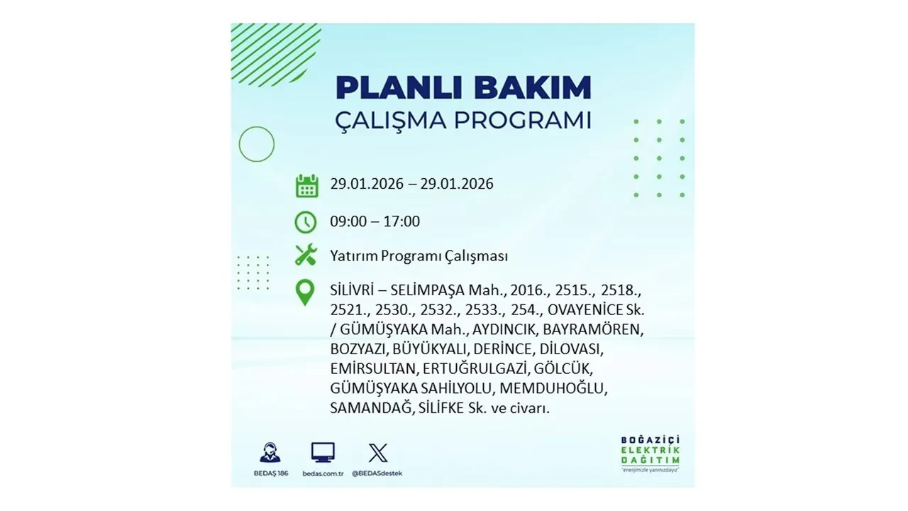 29 Ocak İstanbul elektrik kesintileri tablosu! 18 ilçede planlı elektrik kesintisi uygulanacak, saatlerce enerji verilmeyecek