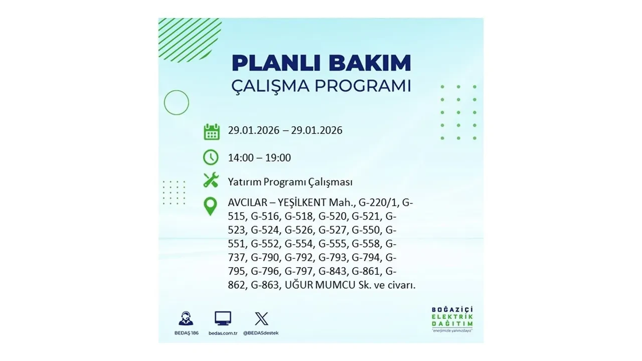 29 Ocak İstanbul elektrik kesintileri tablosu! 18 ilçede planlı elektrik kesintisi uygulanacak, saatlerce enerji verilmeyecek