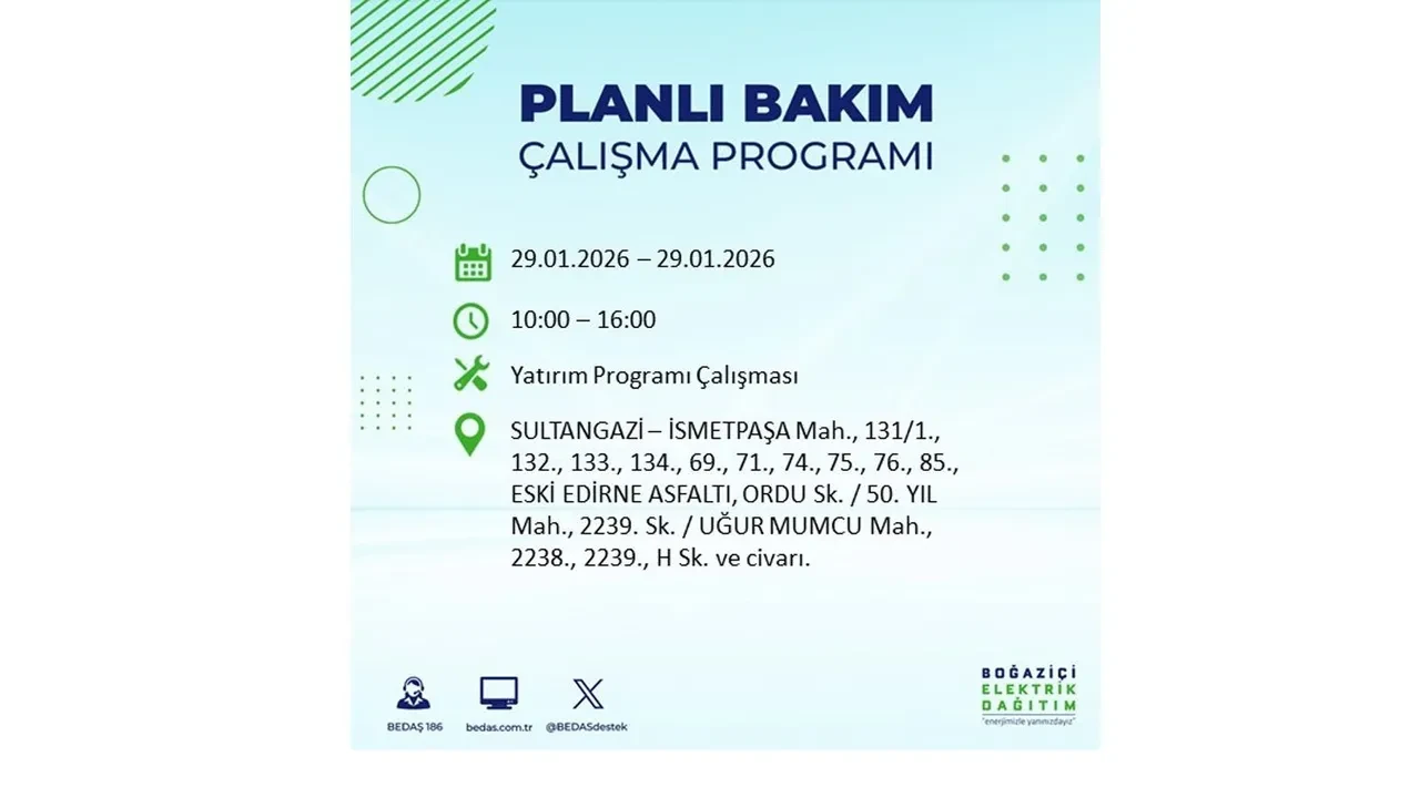 29 Ocak İstanbul elektrik kesintileri tablosu! 18 ilçede planlı elektrik kesintisi uygulanacak, saatlerce enerji verilmeyecek