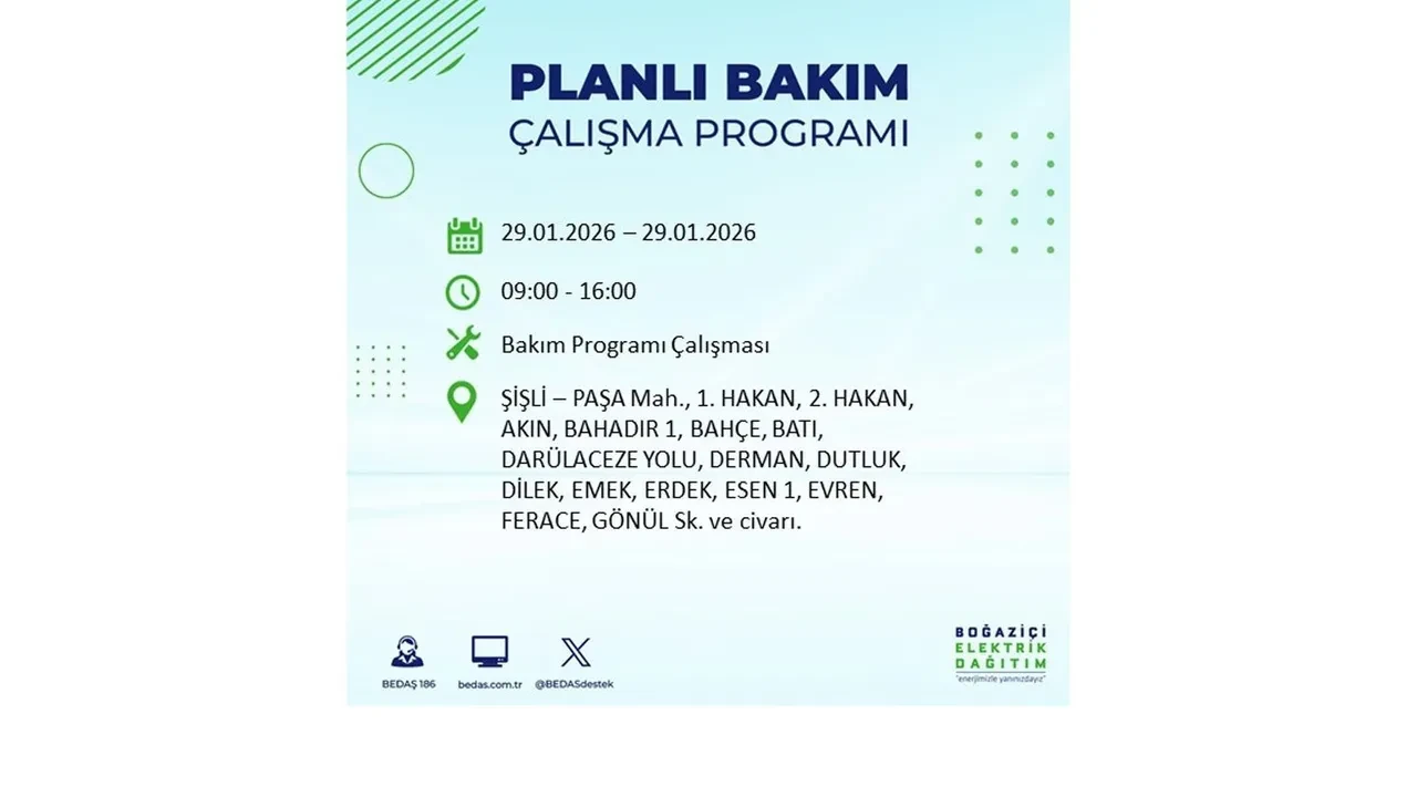 29 Ocak İstanbul elektrik kesintileri tablosu! 18 ilçede planlı elektrik kesintisi uygulanacak, saatlerce enerji verilmeyecek